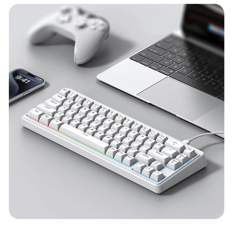 FREEWOLF M68SE 68 Key Mini Wired Keyboard RGB Backlit Type-C 68% Layout Compact Gaming Office PC Laptop