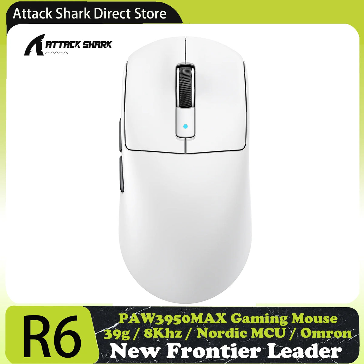 ATTACK SHARK R6 PAW3950MAX Wireless Gaming Mouse, 39g Ultralight, 8KHz Polling Rate, 42,000 DPI, Tri-Mode Bluetooth & 2.4G Gaming Mouse