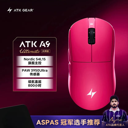 Bezprzewodowa mysz gamingowa Bluetooth ATK Dragonfly A9, ergonomiczna konstrukcja, szybka reakcja, PAW3950 Ultra, 800mAh, lekka, 8KHz, e-sportowa