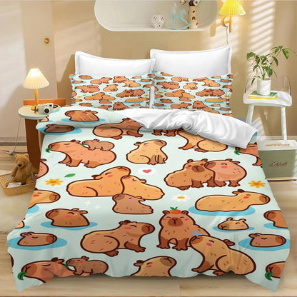 4 Cartoon Capybara Duvet Cover Pillowcase Capybara Bedding Set Adult Boy Girl Bedroom Decoration Children Single Double Size