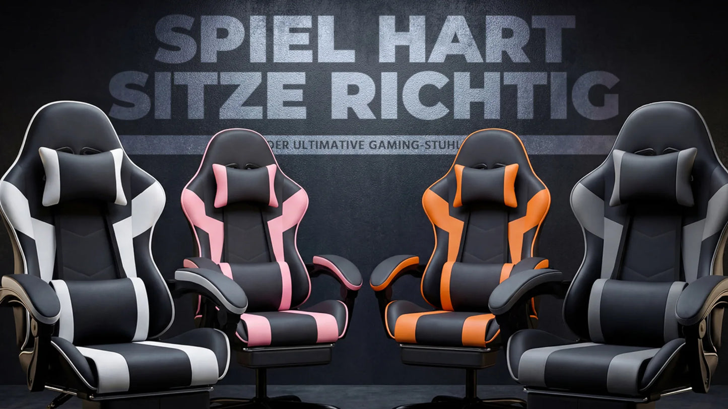 Ergonomic PU Leather Gaming Chair with Lumbar Support, Adjustable Height and Backrest, 200KG Load Capacity, Black Orange
