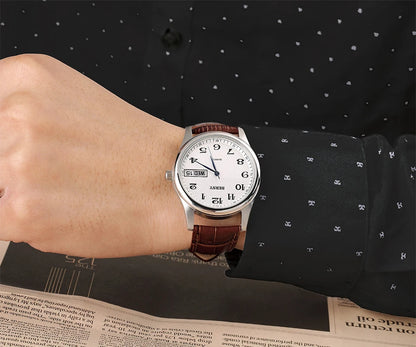 BERNY Men's Watch Quartz Day Top Calendar Wristwatch Waterproof Blued Steel Hands Arabic Numerals Easy Read Relogio Masculino