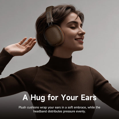 HOCO W64 Retro Bluetooth 5.4 Wireless Headphones with 40mm Deep Bass, PU Leather Over-Ear HiFi Music Headset for Sports & Travel