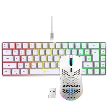 Portable HXSJ 60% RGB Gaming Keyboard and Mouse Set 68-Key Wired Membrane Keyboard 3-Mode Lightweight Wireless Mouse for PC Mac