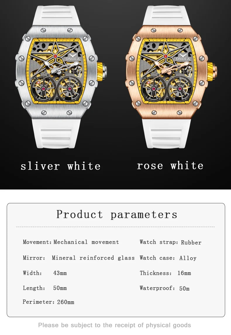 2022 New ONOLA Men Watch Automatic Mechanical Watch for Men Business Sport Wristwatch Luminous Waterproof Leather Belt Clock
