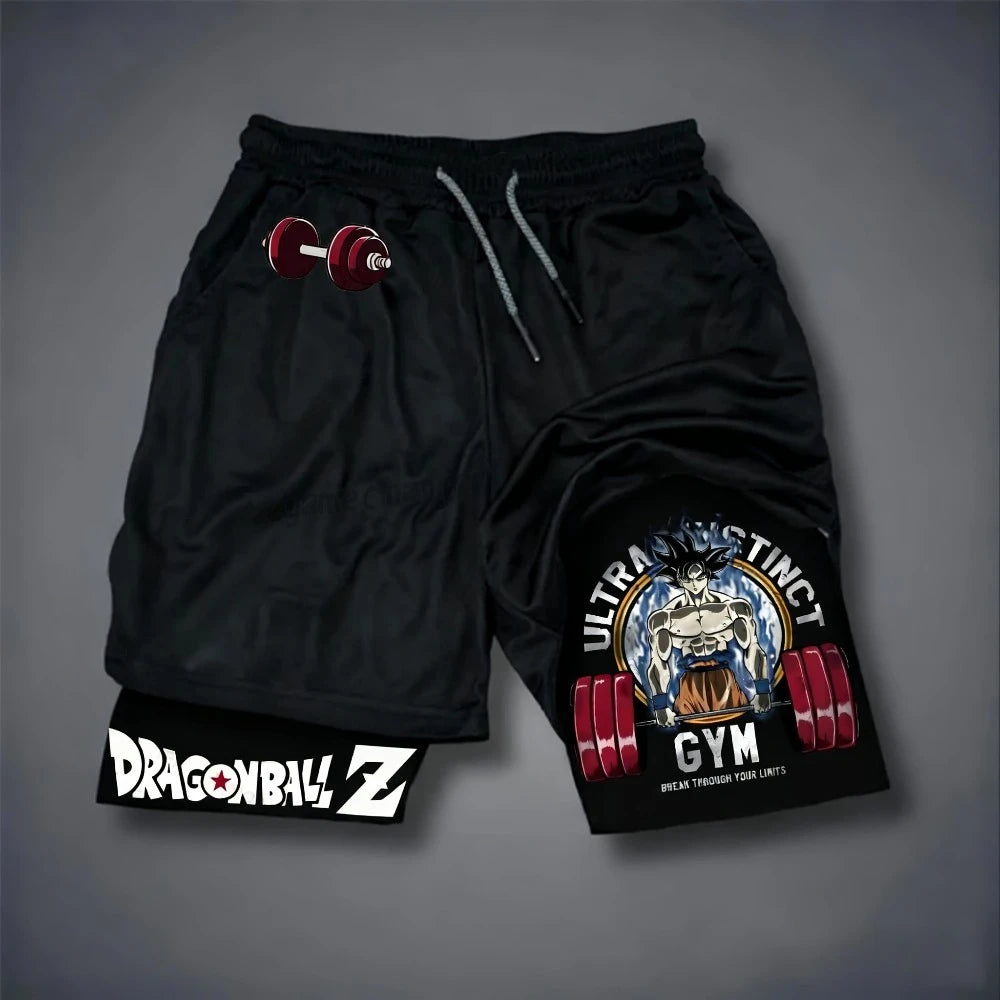 Dragon Ball Anime Goku Peripheral Printed Double-layered Shorts 2025 Summer American Sporty Men's Loose and Breathable Pants