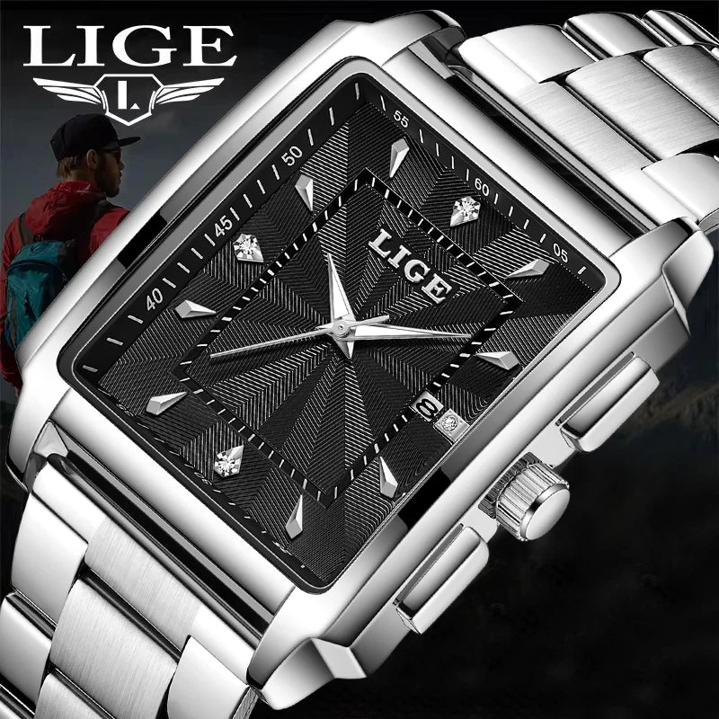 Relogio Masculino LIGE Fashion Military Watch Men Square Mens Watches Top Brand Luxury Waterproof Quartz Chronograph Wristwatch