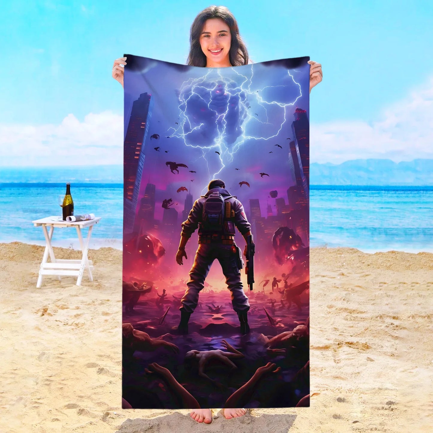 Toalha de Praia Game F-Fortnites em Microfibra para Hotel, Casa de Banho, Sauna, Spa, Praia, Viagem, Piscina, Casa, Banho de Bebé, Ginásio e Duche