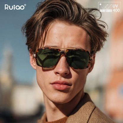 Ruiao Double-Bridge Pilot Sunglasses UV400 Fashion Gradient Shades Metal Frame Unisex Sun Glasses for Men And Women Driving