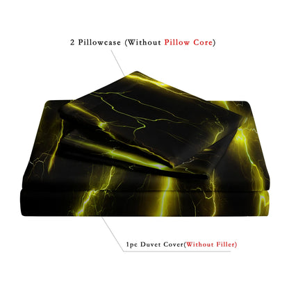 3Pcs Lightning Thunder Pattern Print Duvet Cover Bedding Set Soft Breathable For Four-seasonBedroom Dormitory Decorative
