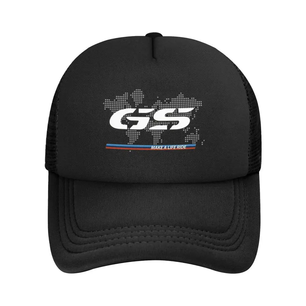GS World Map Motorcycle Trucker Hat Adult Fashion Hats Sun Caps Fishing Hat Breathable Polyester Mesh Baseball Caps Summer
