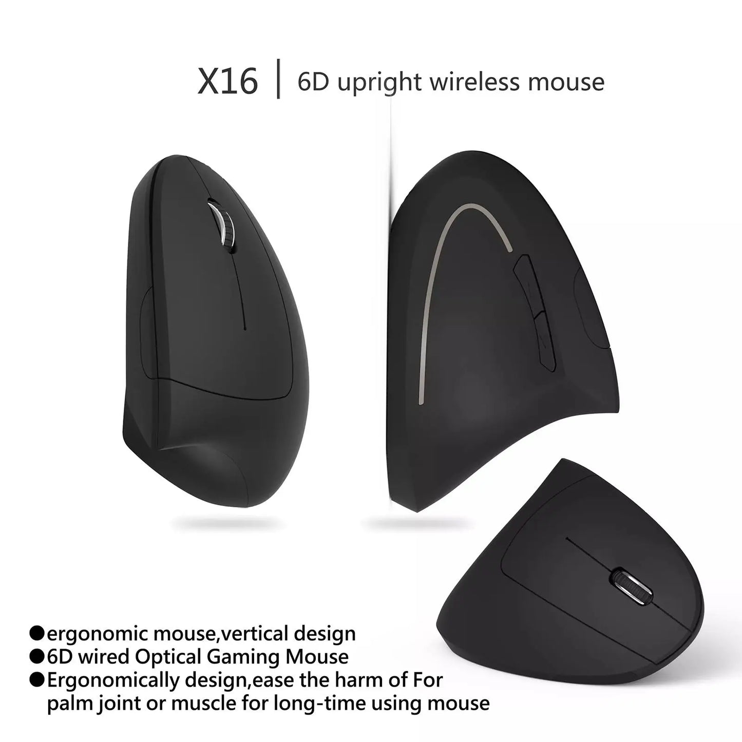 Rato gaming vertical sem fios 2.4G ergonómico 1600DPI para PC, portátil e escritório — mini rato gaming