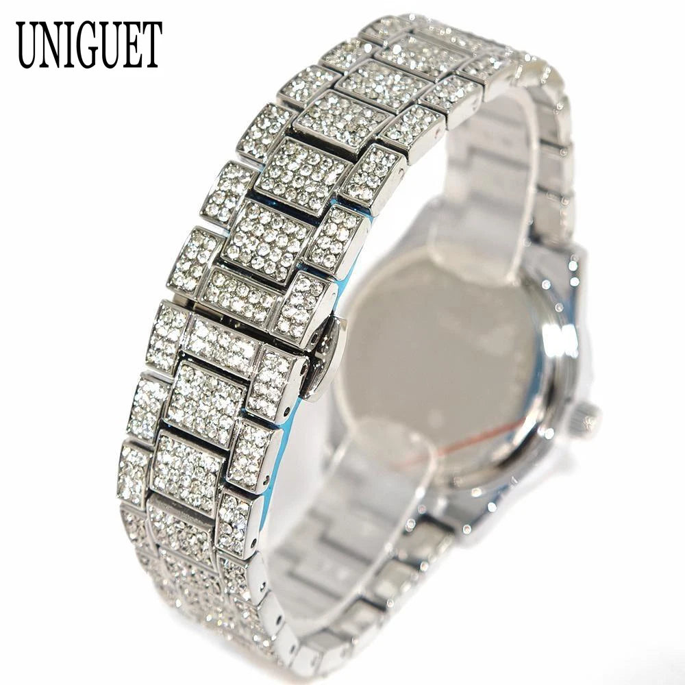 Hot Fashion Luxury Brand UNIGUET Womens Watch Elegant Pink Diamond Small Dial BlingBling Quartz Ladies Mini Iced Wristwatch Gift