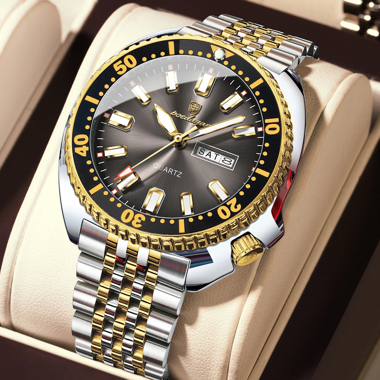 POEDAGAR Luxury Business Men Watch Date Week Waterproof Luminous Man Wristwatch Sport Stainless Steel Quartz Men's Watches Reloj