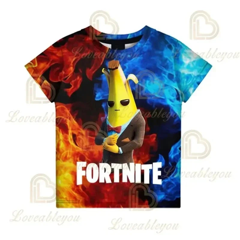 T-shirt de manga curta Fortnites com impressão 3D, estampado cartoon de jogo Battle Royale, roupa para adultos e crianças, T-shirt infantil estilo Harajuku