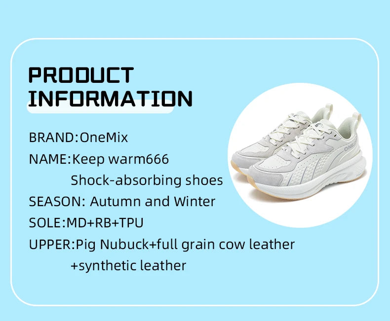 ONEMIX 2025 Winter Training Running Shoes for Men Sport Shoes Leather Warm Wear-Resistant Female Jogging Shoes Walking Sneakers