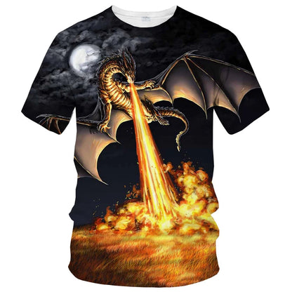 Summer fashion trend fun 3D printed dragon print pattern creative casual soft and comfortable short sleeved T-shirt