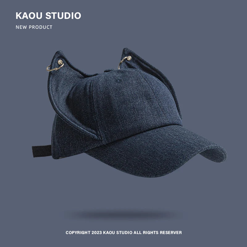 Casquette de baseball cowboy tendance « Niche Y2k Personality » avec oreilles de renard mignonnes, boucle métallique, visière ajustable, pour homme et femme, style hip-hop