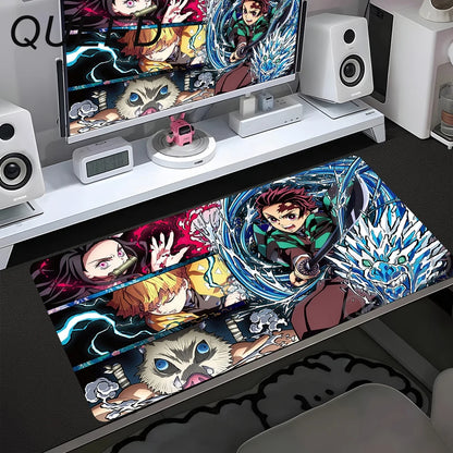 Tapete de Secretária para Computador e Teclado, Tapete de Rato Anime com Rapariga Kawaii, 900x400mm, Borracha Antiderrapante, Demon Slayers XL