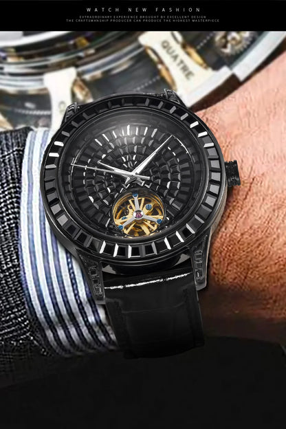 2025 New Haemmer Jacob Diamond Face Tourbillon Mechanical Men's Watch Men's Genuine Leather Glowing Mechanical Watch