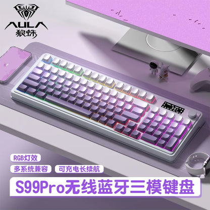 AULA S99 Pro Three Mode Gaming Keyboard Bluetooth Wireless Keyboard RGB Backlight Ergonomic Office PC Gamer Accessories Custom