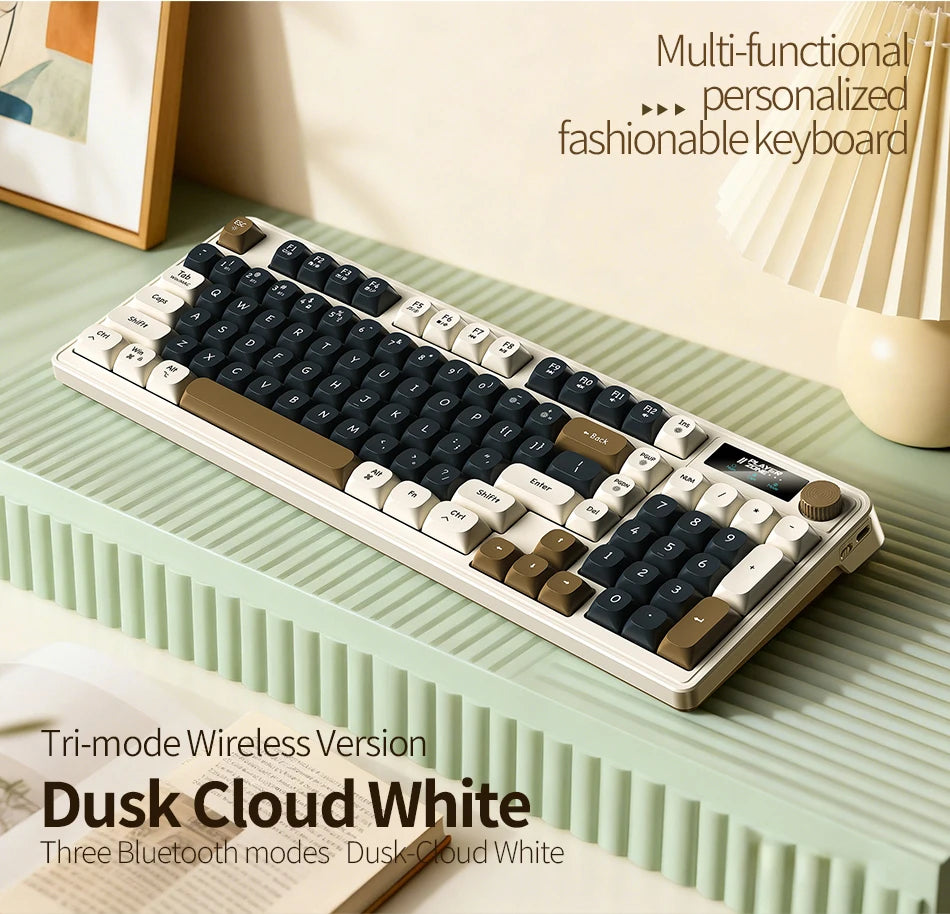 98 key Wireless Keyboard Knob Control BT/2.4g/Wired, RGB LED Backlight Display, 2000mA Battery for PC/Laptop