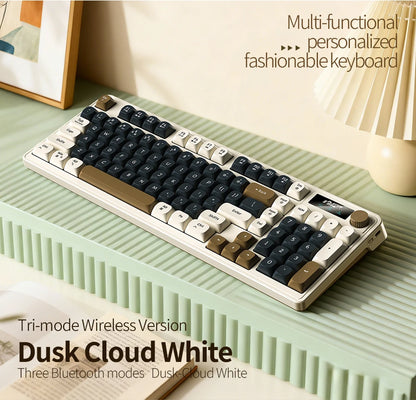98 key Wireless Keyboard Knob Control BT/2.4g/Wired, RGB LED Backlight Display, 2000mA Battery for PC/Laptop
