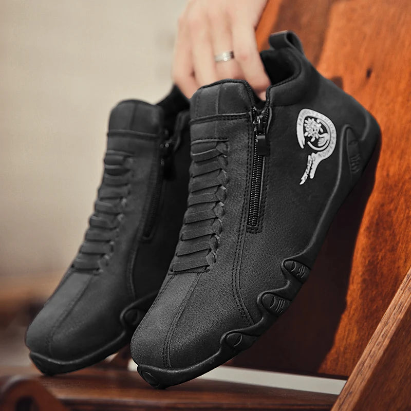 Men's Casual Shoes Side Zipper Short Boots Versatile Flat Bottom Trendy Fashionable Men's Shoes Suitable for Outdoor Sports