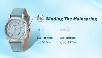BERNY Mechanical Watch For Women Self-wind Pillow Cushion Sapphire Super Luminous Wristwatch Canvas Calendar Watch For Ladies