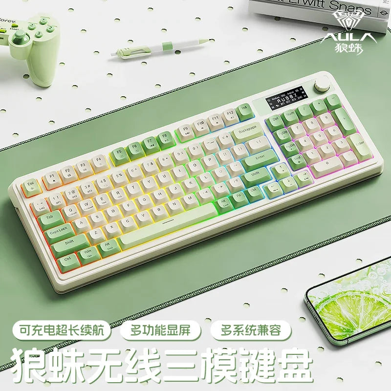 AULA S99 Pro Three Mode Gaming Keyboard Bluetooth Wireless Keyboard RGB Backlight Ergonomic Office PC Gamer Accessories Custom