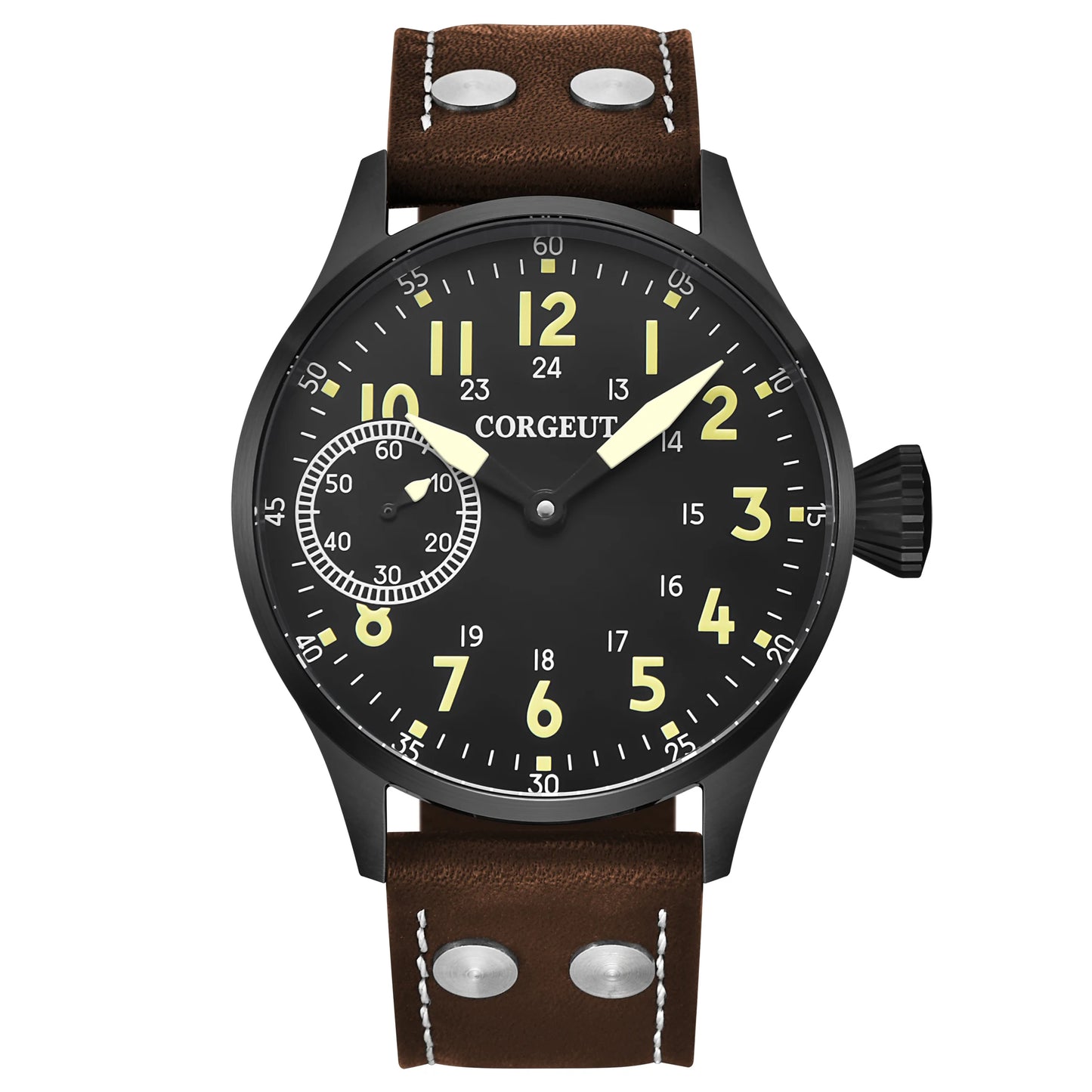 Corgeut Seagull ST3600 17 Jewelry 44mm Mechanical Watch Hand Wound Sapphire waterproof Watch Sports Leather Luxury 6497 Watch