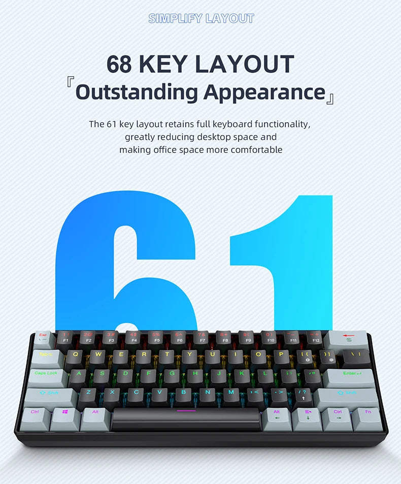 61 Keys RGB Mechanical Keyboard Wired K61 Mini Keyboard 60% Portable Black, White, Red/Blue Switch for Gaming/Work