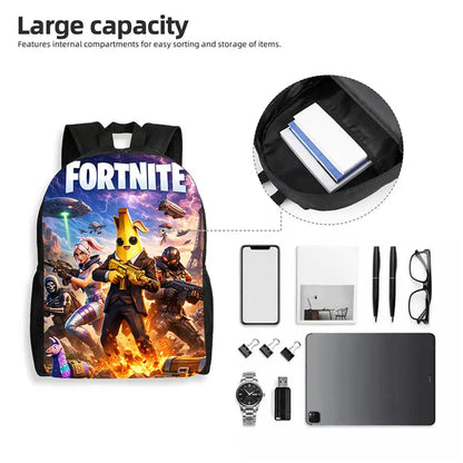 3Pcs Kids Backpack Set, Crossbody & Pencil Bag, FORTNITE Cartoon Bag, Lightweight for Boys Girls 6-10, Free 3D Printed Keychain