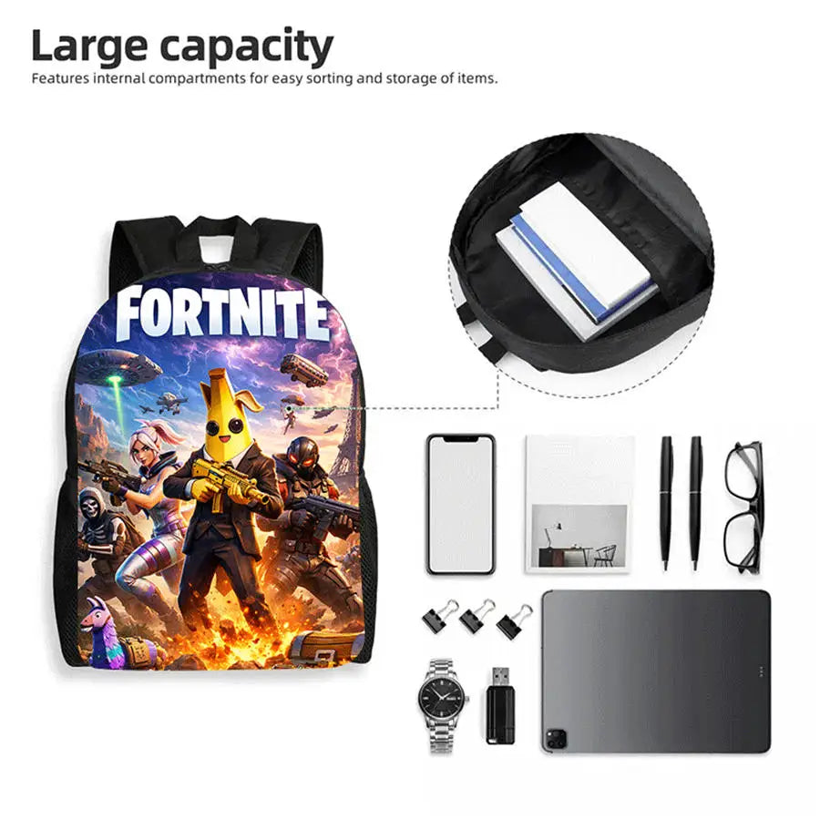 3Pcs Kids Backpack Set, Crossbody & Pencil Bag, FORTNITE Cartoon Bag, Lightweight for Boys Girls 6-10, Free 3D Printed Keychain