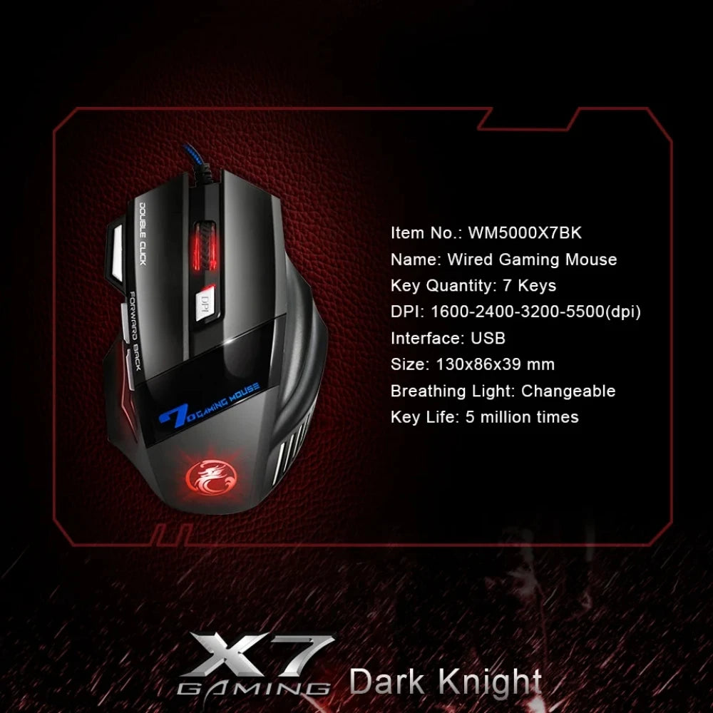 Wired Gaming Mouse, Gamer Computer Mouse with RGB Backlit, Ergonomic Design, Silent Backlight, LED, 7 Buttons, USB Mice for PC Desktop