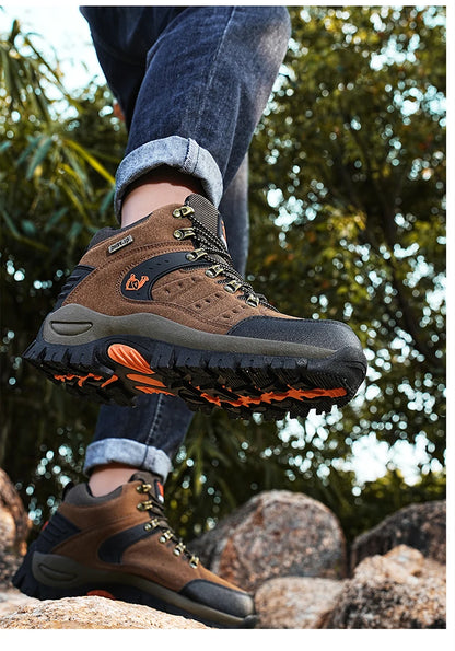 Outdoor trekking shoes autumn winter men waterproof hiking shoes mountain boots genuine leather woodland hunting tactical shoes
