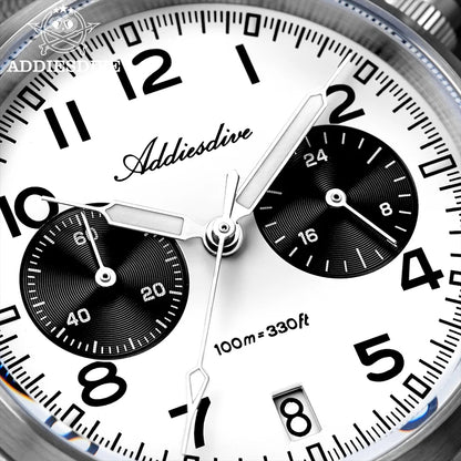 ADDIESDIVE 2025 New Panda Eye Men's Watches Retro Luxury VK64 Quartz Watch Sport Chronograph 100M Waterproof Luminous
