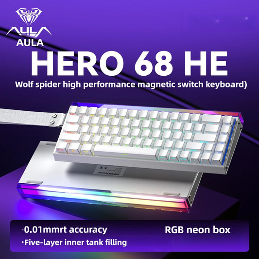 Magnetic Keyboard mechanical Aula Hero68he wired RGB 65% teclados gamer Hot-Swap pc 8000 Hz Polling Rate white clavier mecanique