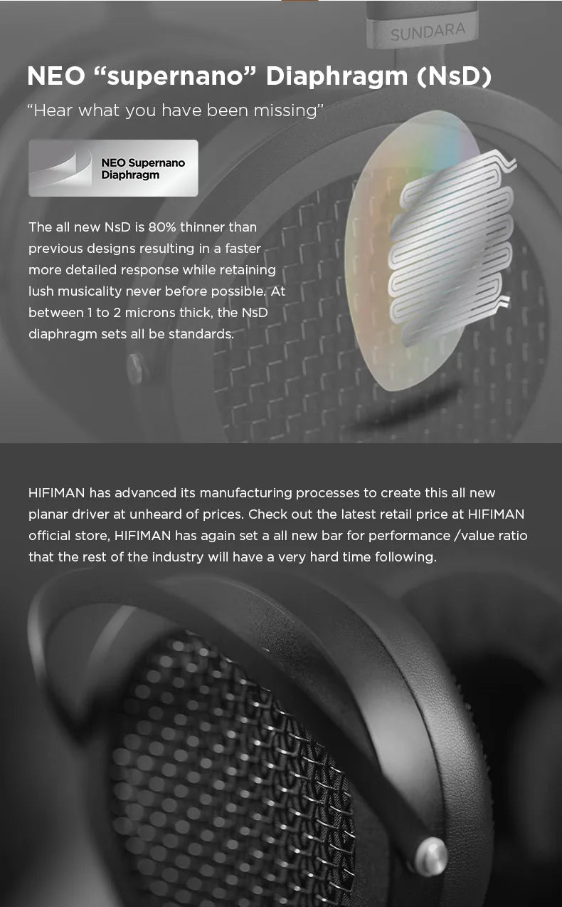 HIFIMAN SUNDARA Planar Magnetic Headphones Over-Ear HiFi Open-Back Headphones with Metal Casing High Fidelity Audio Design