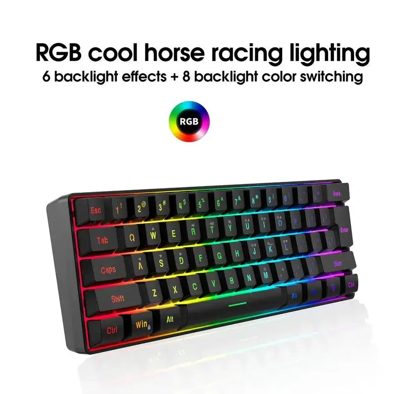 60% wired gaming keyboard, RGB backlight ultra compact mini keyboard, waterproof small compact 61 key keyboard for PC/Mac gamers