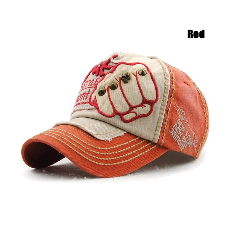 Fashion Baseball Cap Sports Outdoors Casual Cap Sun Hat Gorras Hip Hop Caps On Size Adjustable unisex Fist Rivet Patche