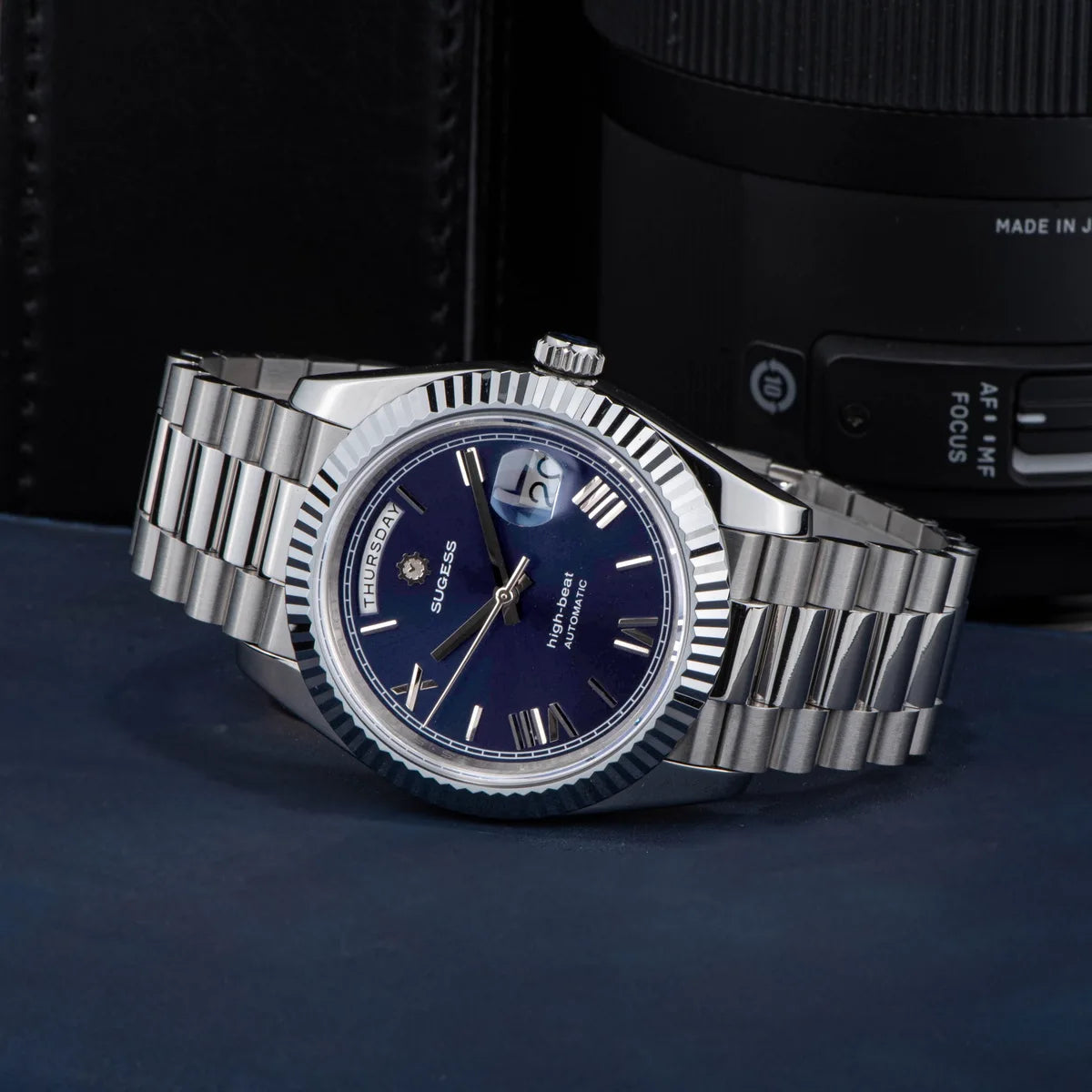 Sugess Watch Mens 40mm Date Day Automatic Dandong Peacock SL3034 Movement Retro Mechanical Wristwatch Sapphire Glass Golden New