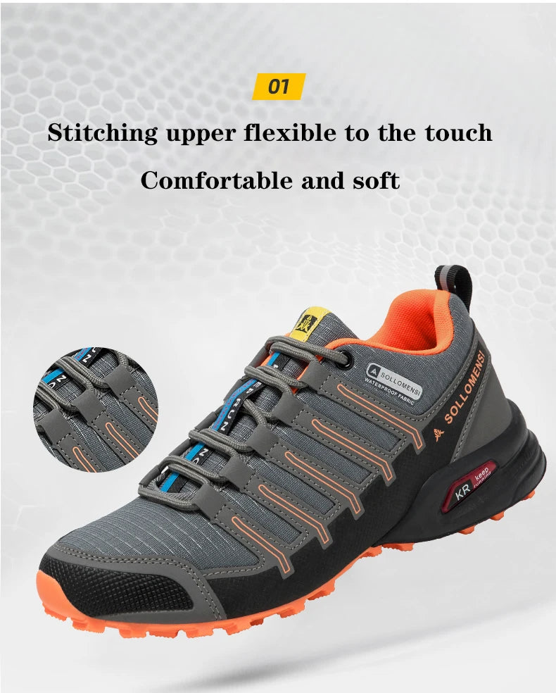 Men's Waterproof Hiking Shoes Outdoor Breathable Travel Walking Shoes Tactical Training Shoes Comfortable Lockless Cycling Shoes