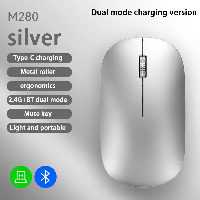 Lenovo Bluetooth Wireless Mouse Dual Mode 2.4G & Bluetooth 5.3, Type-C Rechargeable Silent Ergonomic Mouse with Adjustable DPI for Laptop & Office