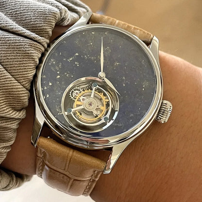 Merkur 100% Tourbillon Watch Men's Natural Stone Dial Sapphire Watch For Men Mechanical Wristwatches Relogio Masculino