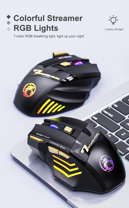 Rato Gaming Sem Fios USB IMICE GW-X7 3200DPI Modo Duplo Recarregável 7 Teclas 2.4Ghz Rato Silencioso Bluetooth LED Respirante de 7 Cores