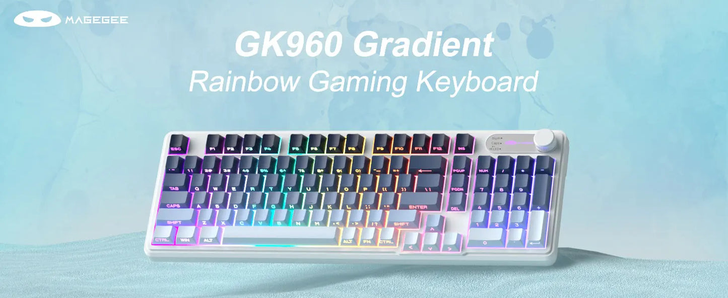 Magegee GK960 Membrane Keyboard Wireless 2.4G BT 98 Keys ABS Side Engraved Keycaps Adjustable RGB Lights for Office Game Windows