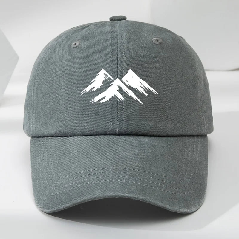 Interesting baseball cap, mountain print, outdoor men's casual sports, breathable duckbill cap, washed retro sun hat
