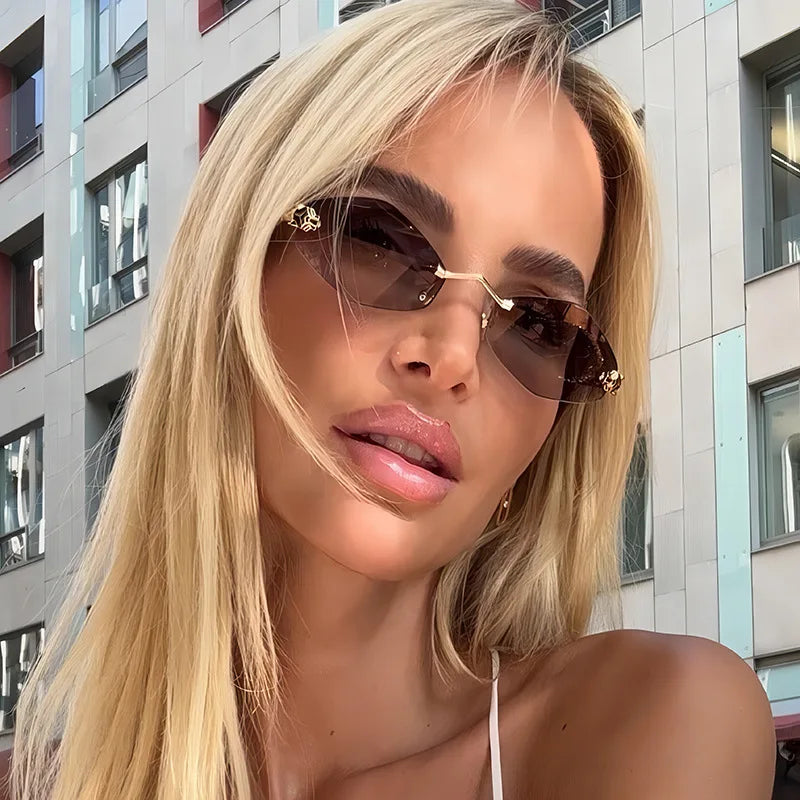 Frameless Rhombus Personalized Women's Sunglasses,Elegant And Versatile Classic Sunglasses Luxury And High-End Sunglasses UV400.