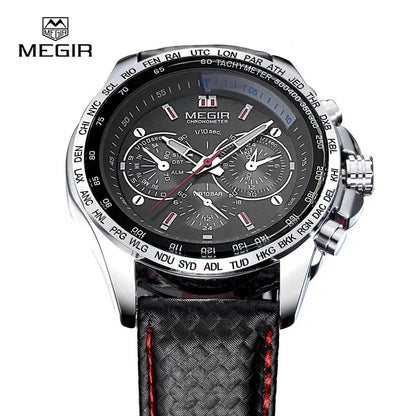 MEGIR 1010 Men's Quartz Watch with Leather Strap, Analog Display, Fashion Design, Stylish Gift for Men relogio feminino